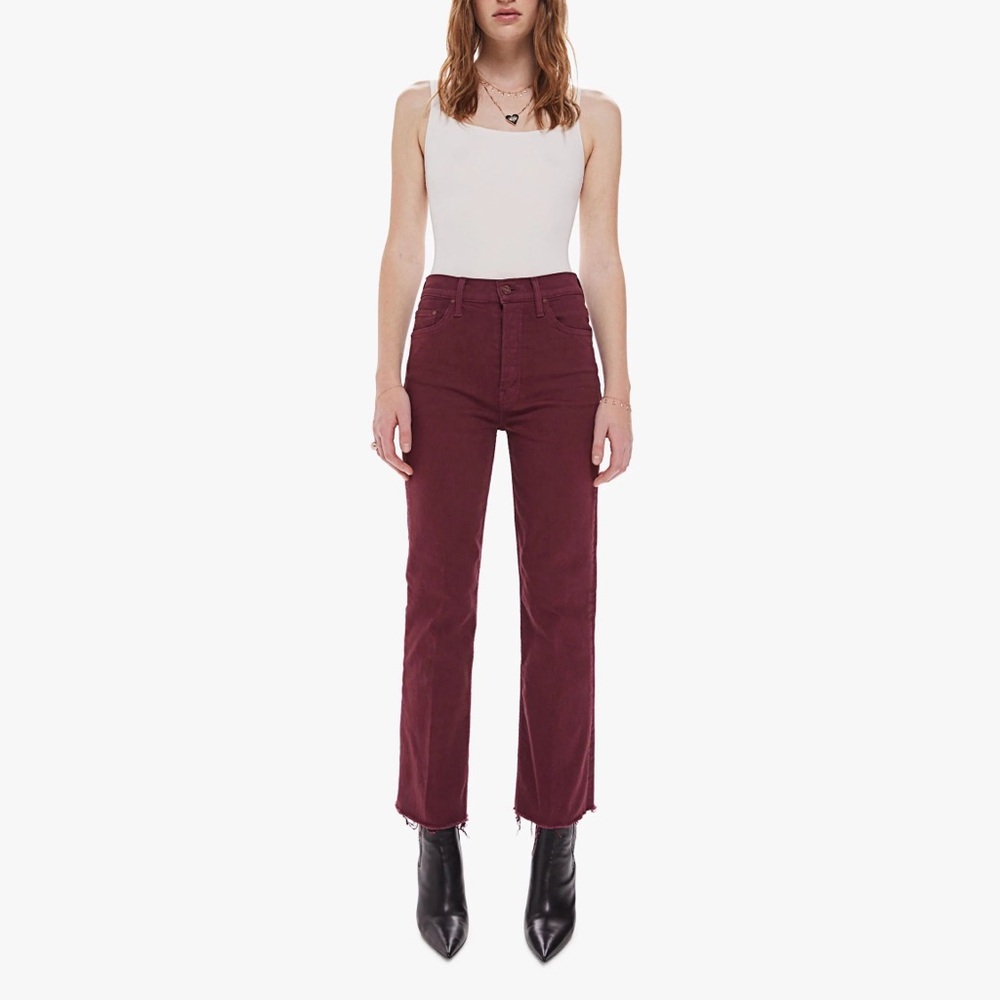 Mother The Tripper Ankle Fray in Burgundy